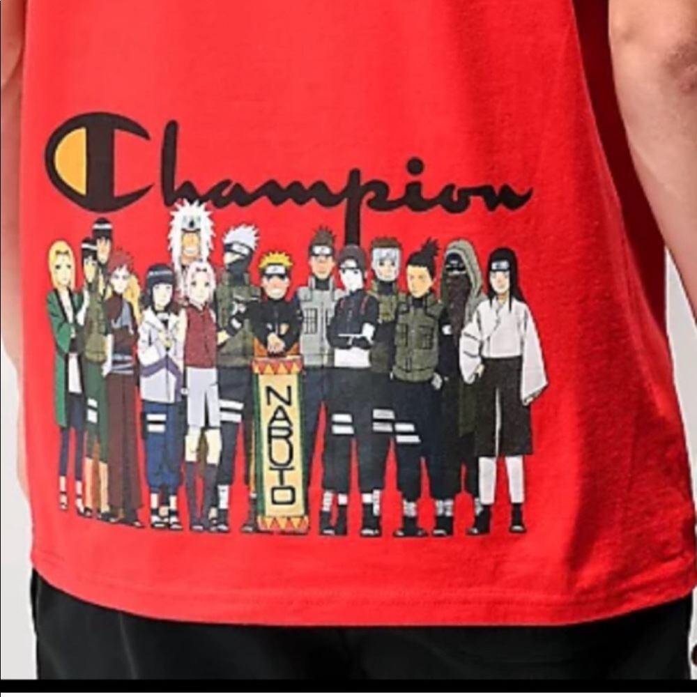 Champion x Naruto Group Red T-Shirt limited Edition graphic tee